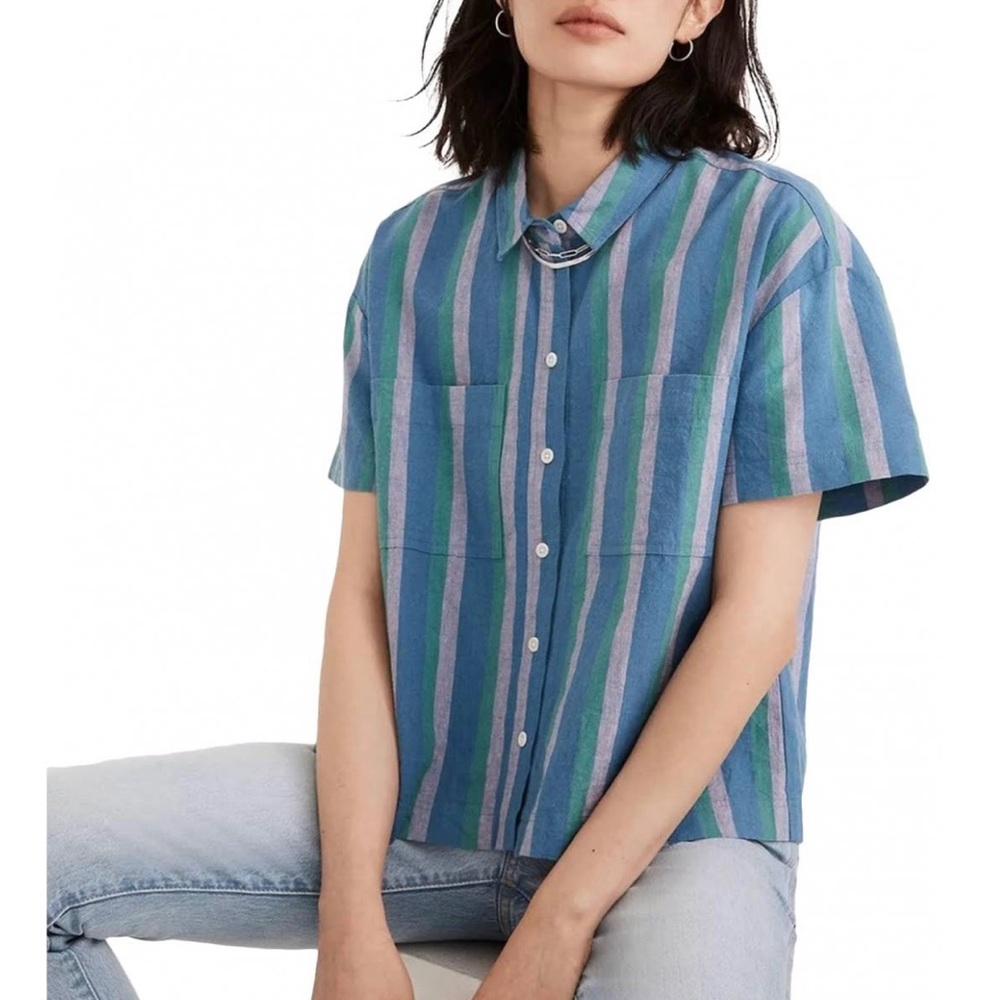 Madewell Linen Cotton Striped Button Up Shirt NWT XS